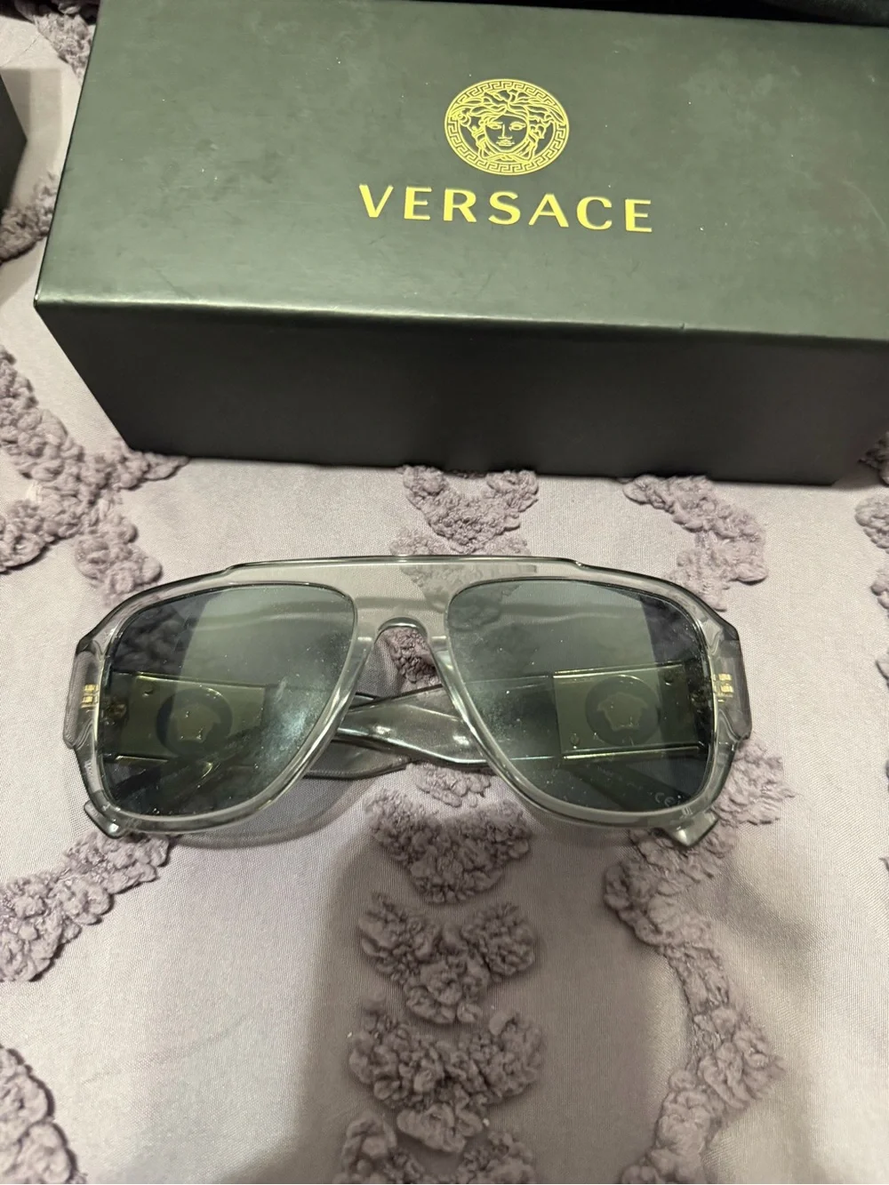Versace Men’s Clear and Gold Pilot Sunglasses